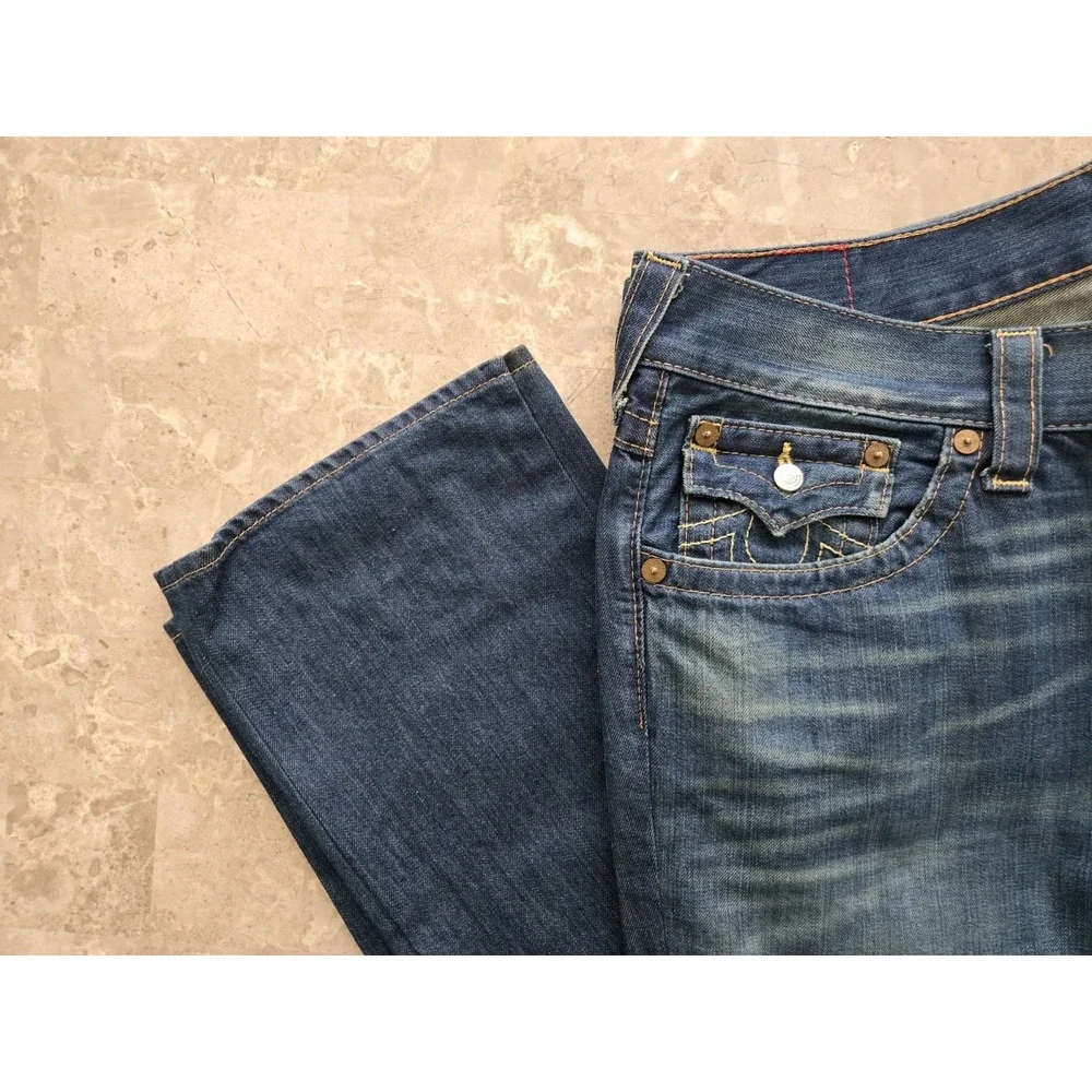 True Religion Billy QT Jeans Men's 40x34 Blue Yellow Contrast Stitch Made in USA
